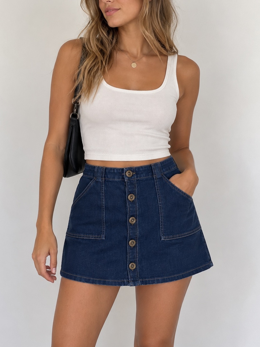 Banana Republic Blue A-Line Mini Skirt Button Down Dark Wash Denim Y2K